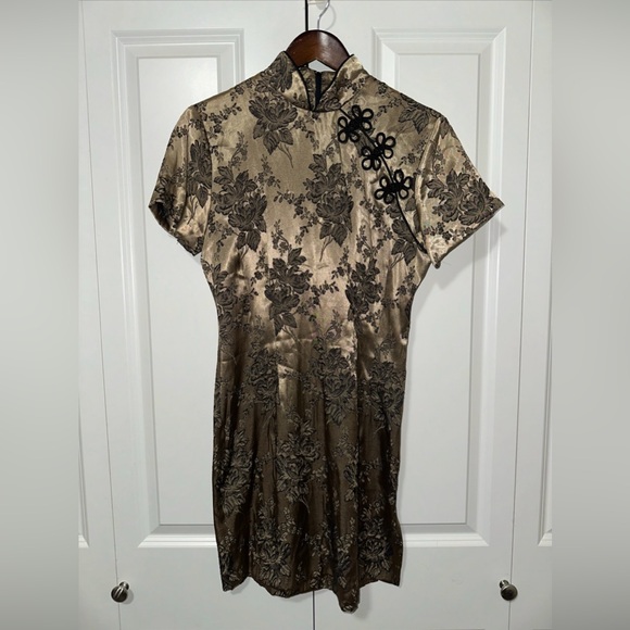 DJI Dresses & Skirts - Vintage DJI Brown Floral Shortsleeve Tradition Chinese Mini Dress 7/8